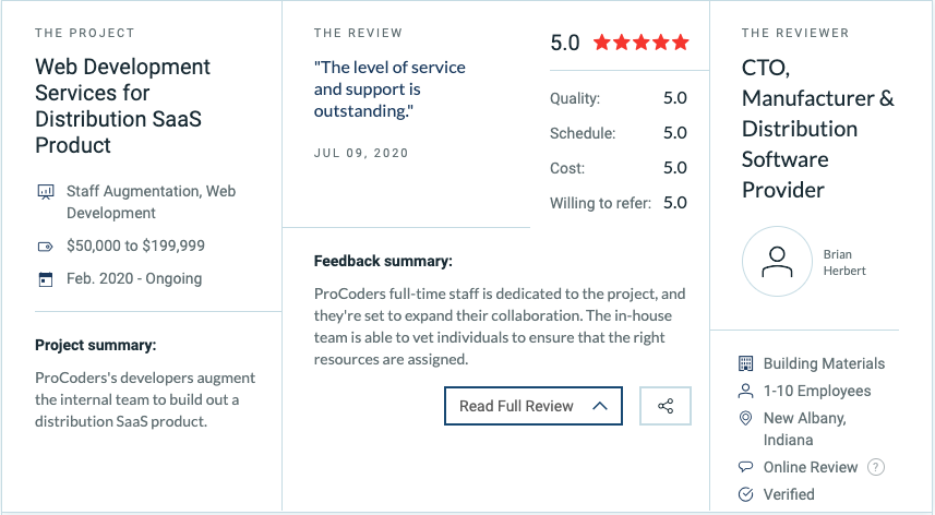 A client's review on Clutch