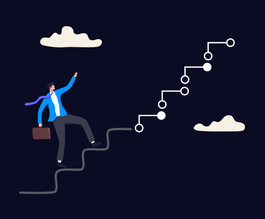 an illustration of a man running up the stairs