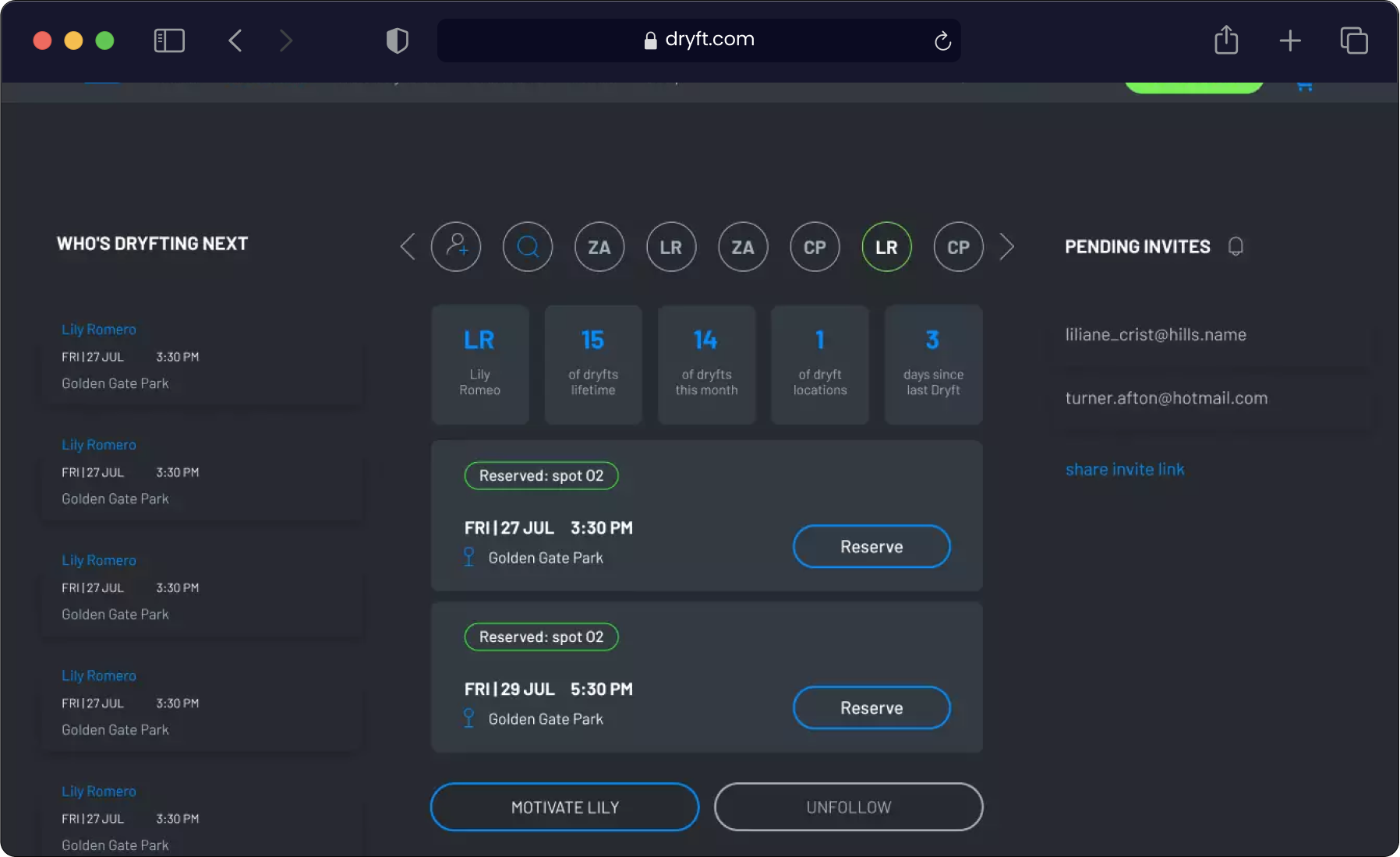 dryft web interface