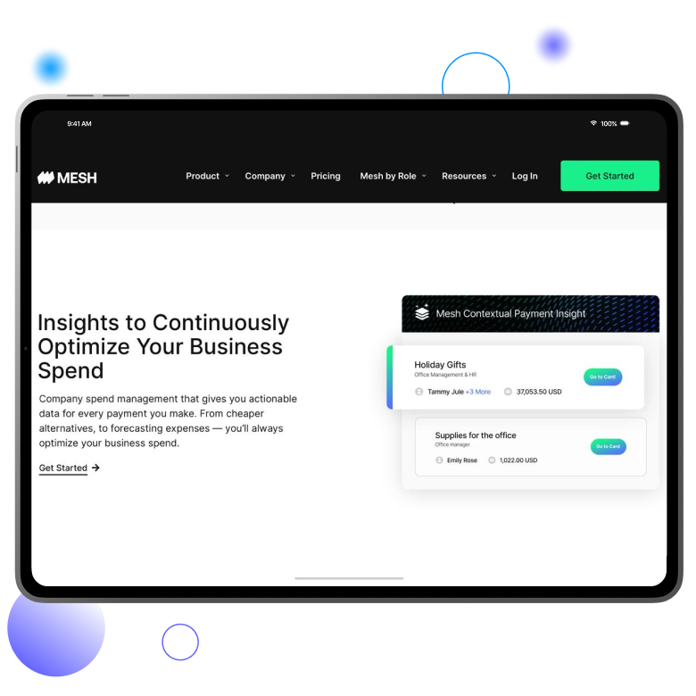 Mesh site on tablet