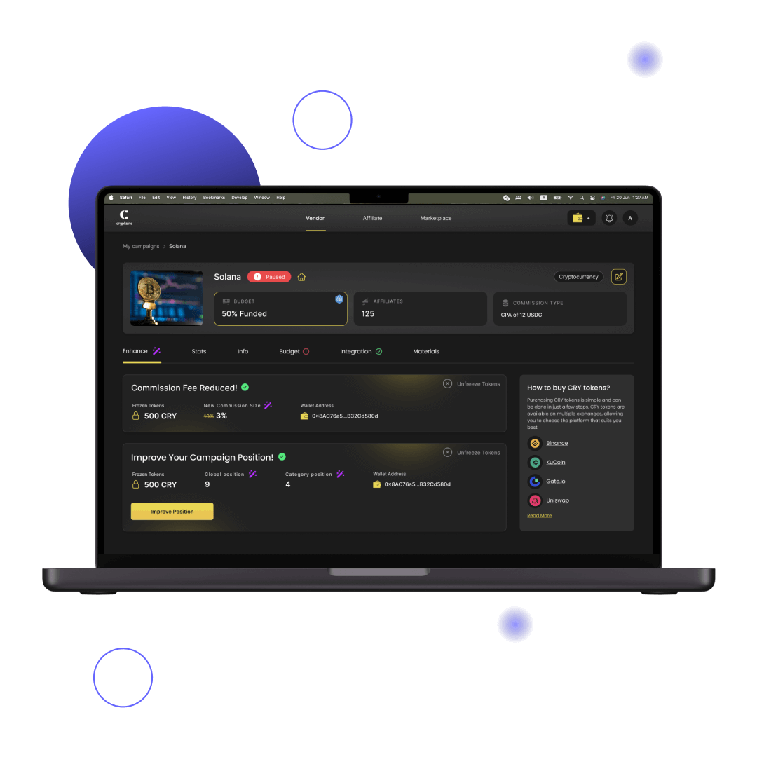 Cryptaine campaign dashboard